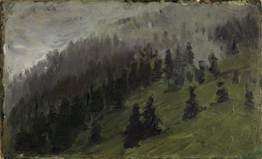 Mist tussen de dennen - Franz Marc
