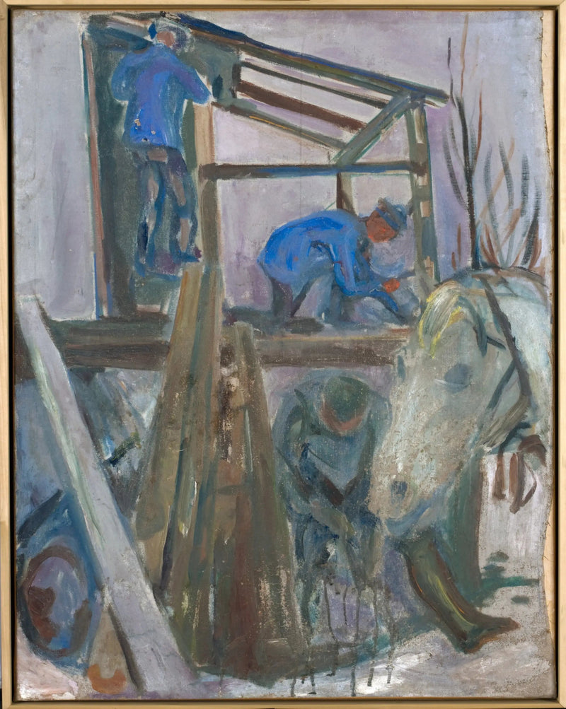 Houthakkers aan het werk op het studio gebouw - Edvard Munch