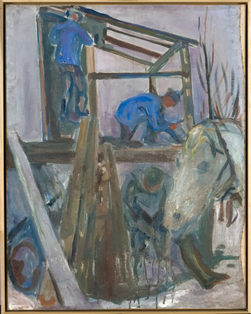 Houthakkers aan het werk op het studio gebouw - Edvard Munch