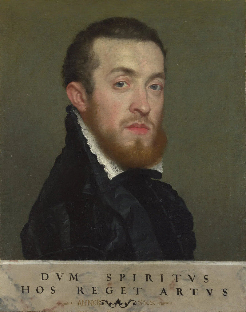Buste van een jonge man met een inscriptie - Giovanni Battista Moroni