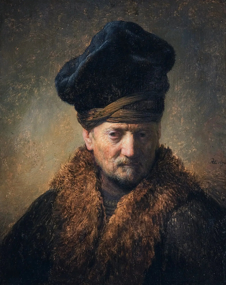 Buste van een oude man met een bonten hoed - Rembrandt