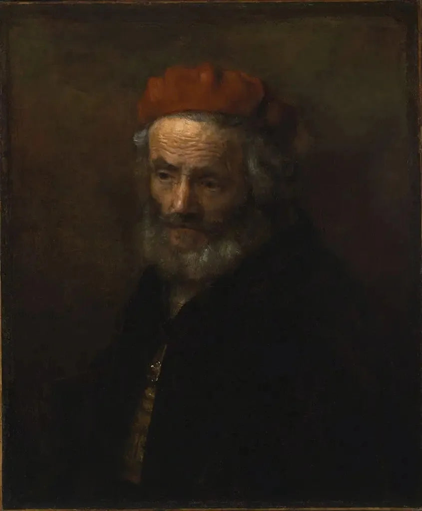 Buste van een oude man met een rode hoed - Rembrandt