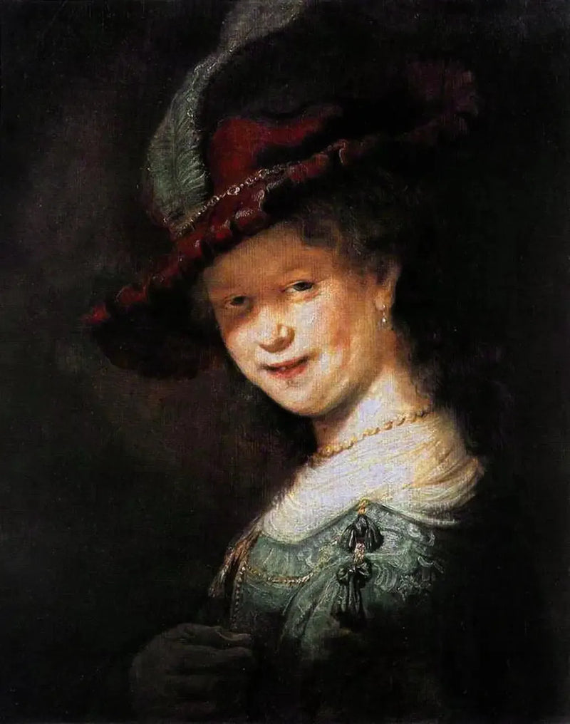 Buste van een jonge glimlachende vrouw, misschien Saskia van Uylenburgh - Rembrandt