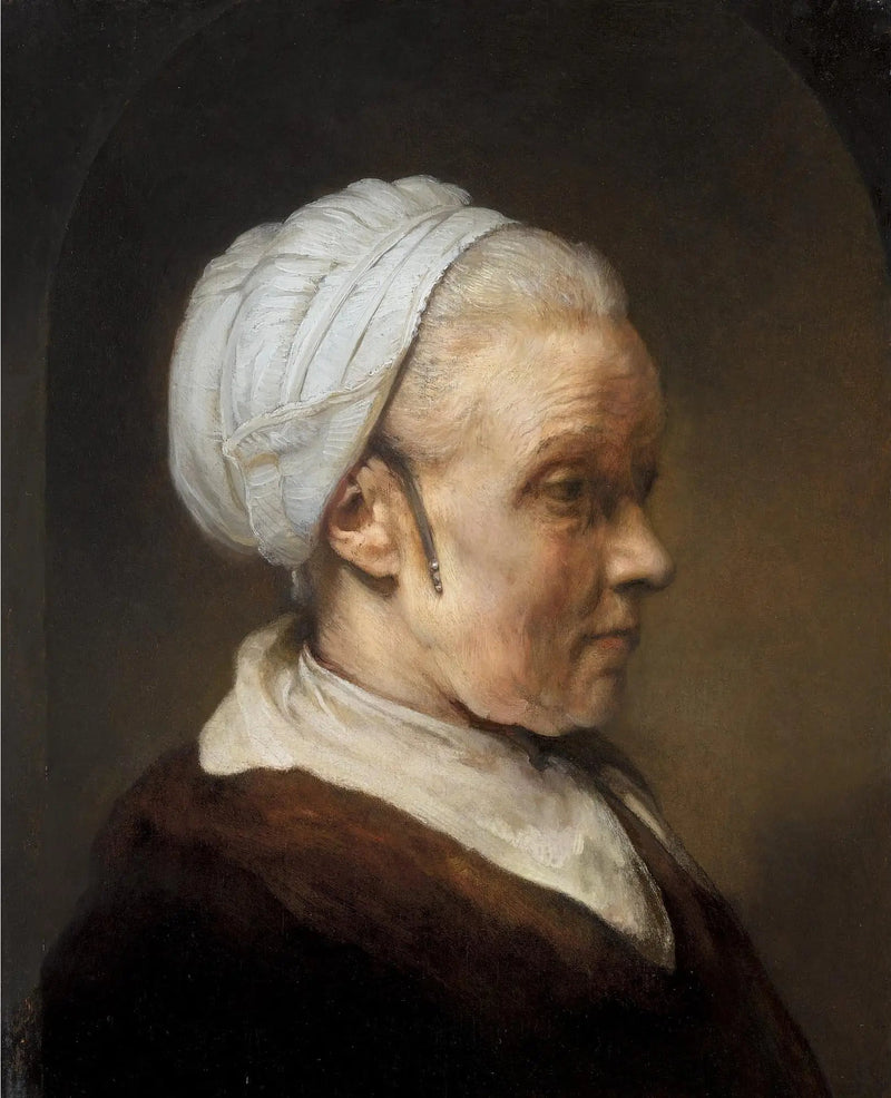 Buste van een oude vrouw met een witte muts - Rembrandt