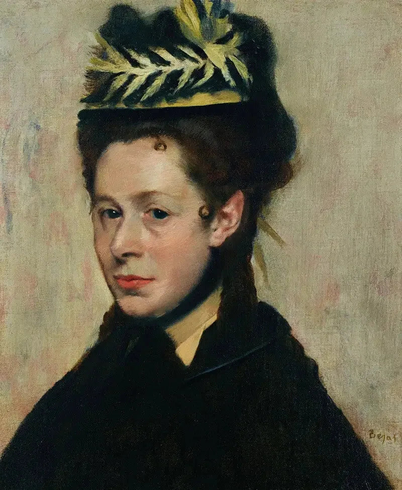Vrouwelijk buste met verenhoed - Edgar Degas