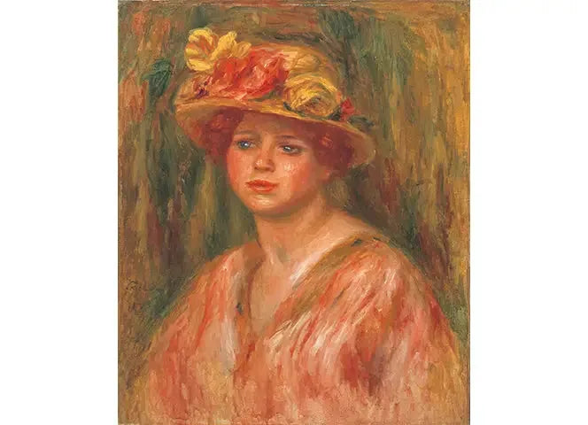 Buste van een vrouw in een rode corsage - Pierre-Auguste Renoir
