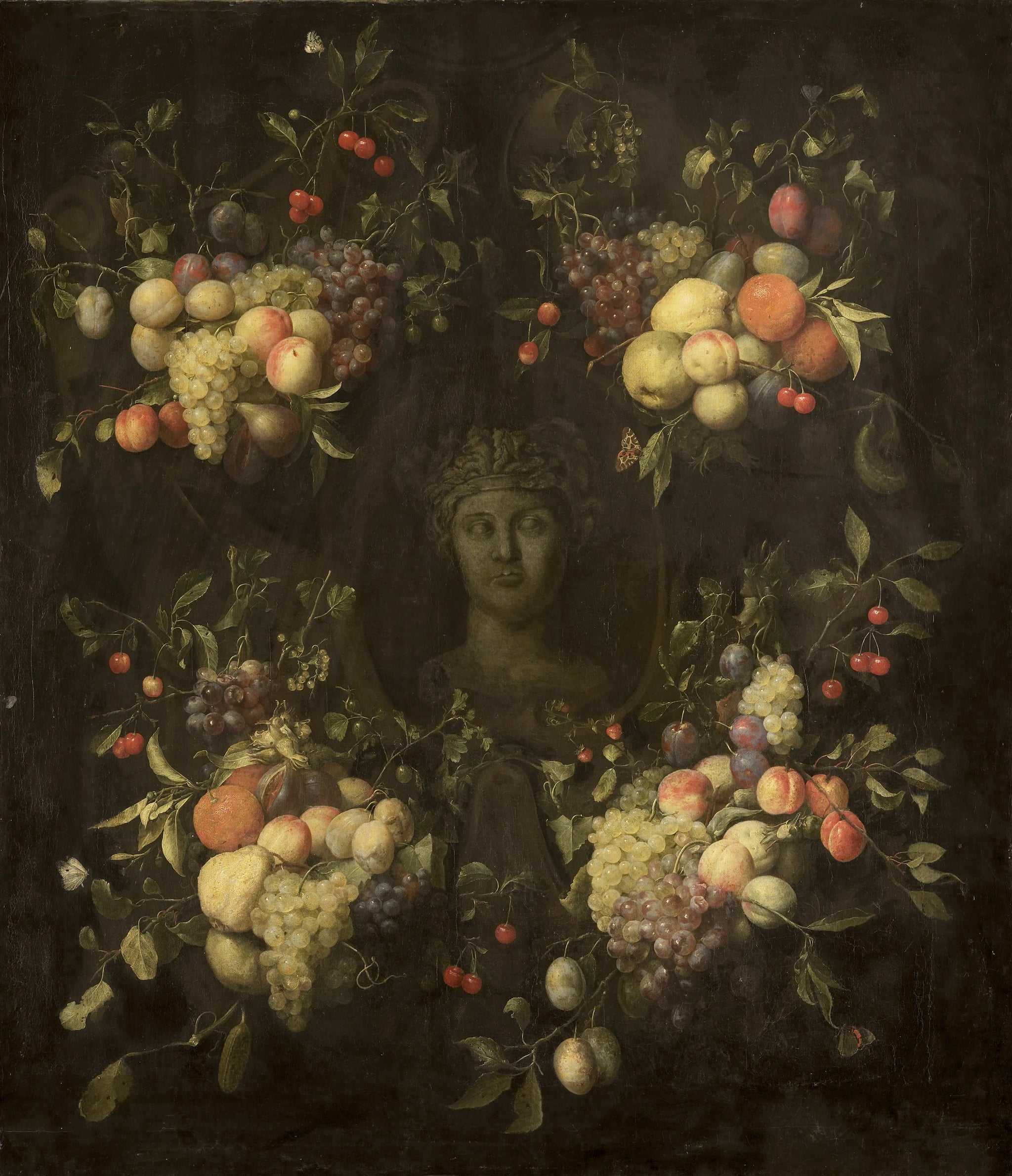 Buste en marbre entouré d'un feston de fruits - Joris van Son