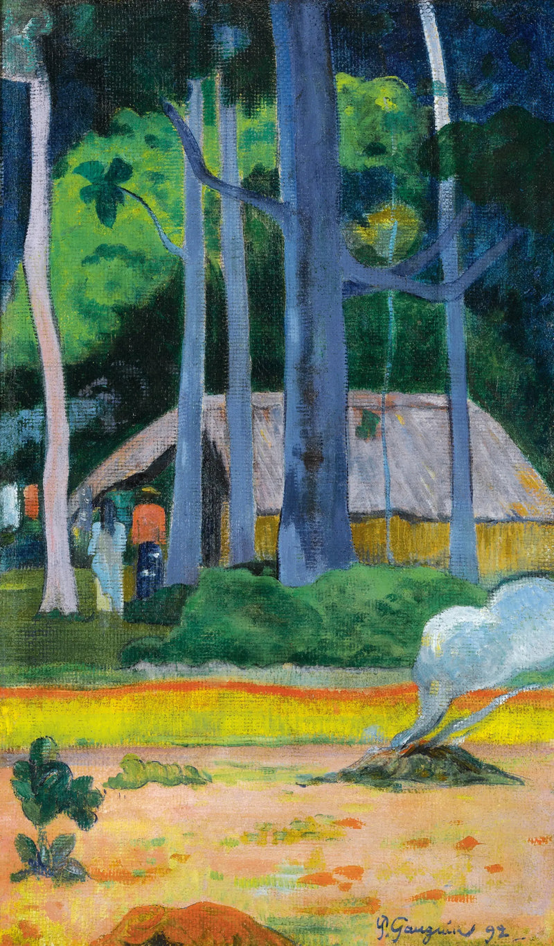 Houten hut onder de bomen - Paul Gauguin