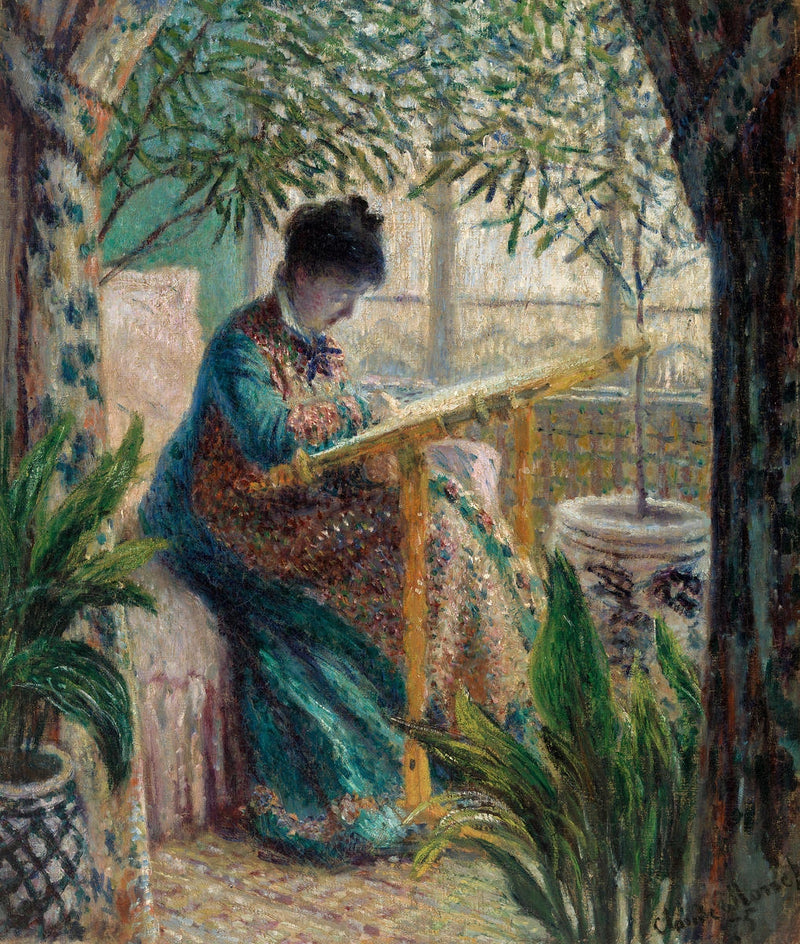 Madame Monet borduren, Camille bij handel W366 - Claude Monet