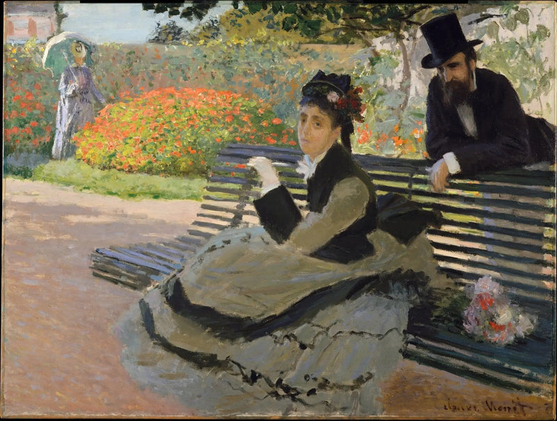 Camille Monet op een tuinbank - Claude Monet