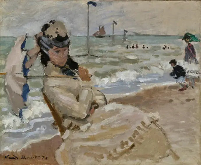 Camille op het strand van Trouville - Claude Monet