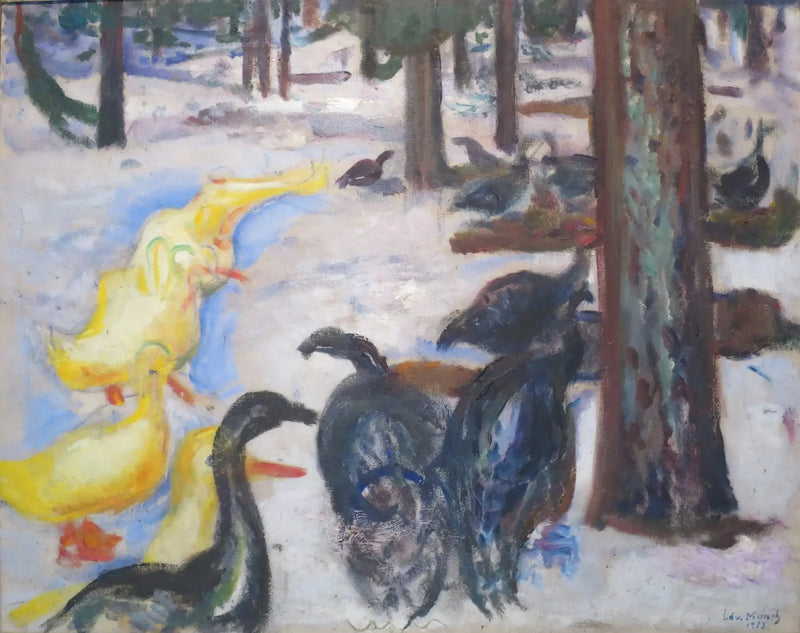 Eenden en Kalkoenen in de Sneeuw - Edvard Munch