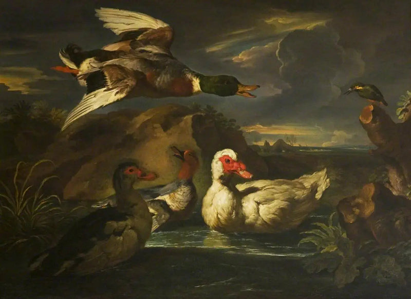 Wilde eenden met ijsvogel - Melchior de Hondecoeter