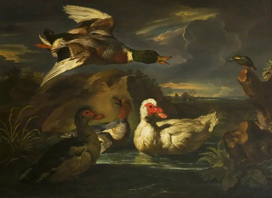 Wilde eenden met ijsvogel - Melchior de Hondecoeter