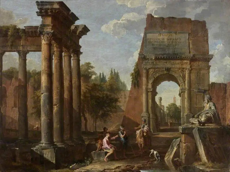 Architectonisch Capriccio, Arc de Titus met figuren - Giovanni Paolo Panini

Source:
Capriccio architectural, Arc de Titus avec figures - Giovanni Paolo Panini