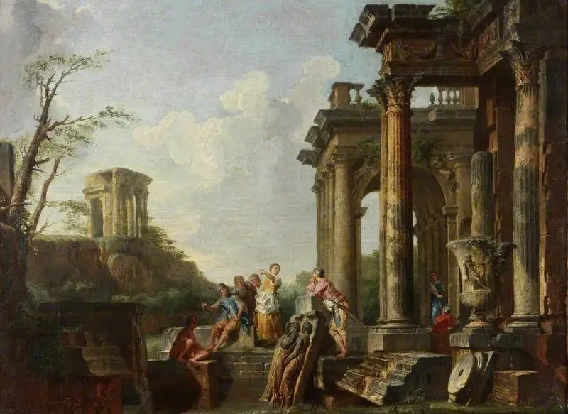 Architectonisch capriccio, Romeinse ruïnes met figuren - Giovanni Paolo Panini

Source:
Capriccio architectural, ruines romaines avec figures - Giovanni Paolo Panini