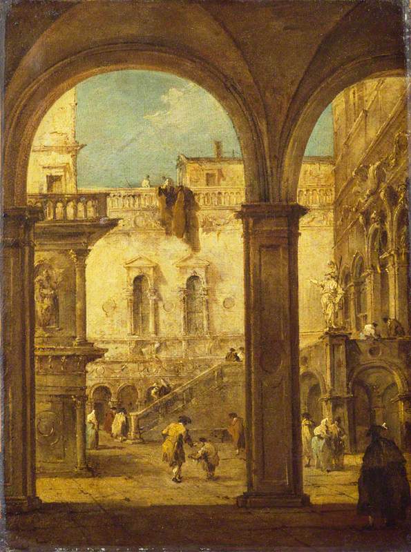 Capriccio met de binnenplaats van het Dogepaleis - Francesco Guardi