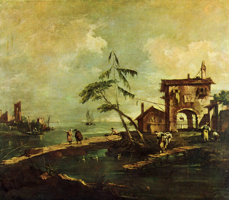 Capriccio met rustiek huisje aan de rand van de lagune - Francesco Guardi