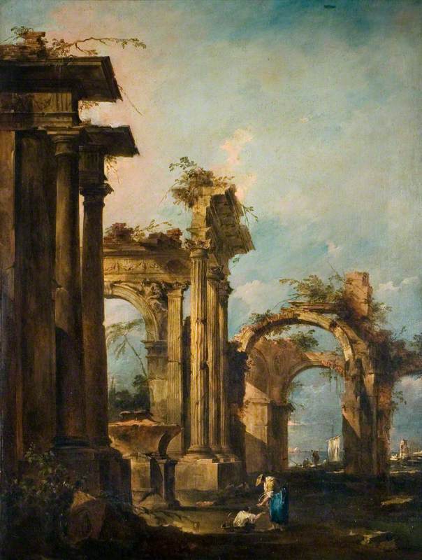 Capriccio met ruïnes en figuren - Francesco Guardi