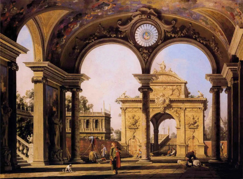 Capriccio met een renaissance-arc de triomphe gezien vanaf de poort van een paleis - Canaletto

Source:
Capriccio avec un arc de triomphe renaissance vu depuis le portique d'un palais - Canaletto