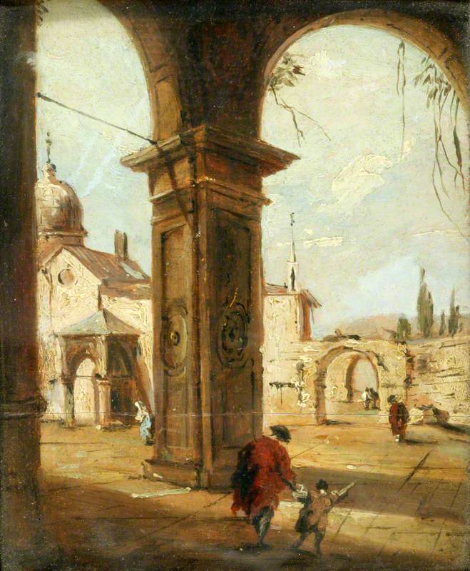 Capriccio met een kerk gezien door een portiek - Francesco Guardi