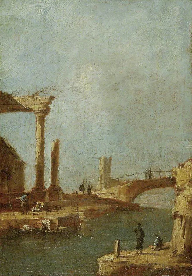 Capriccio: Ruïnes en een brug - Francesco Guardi