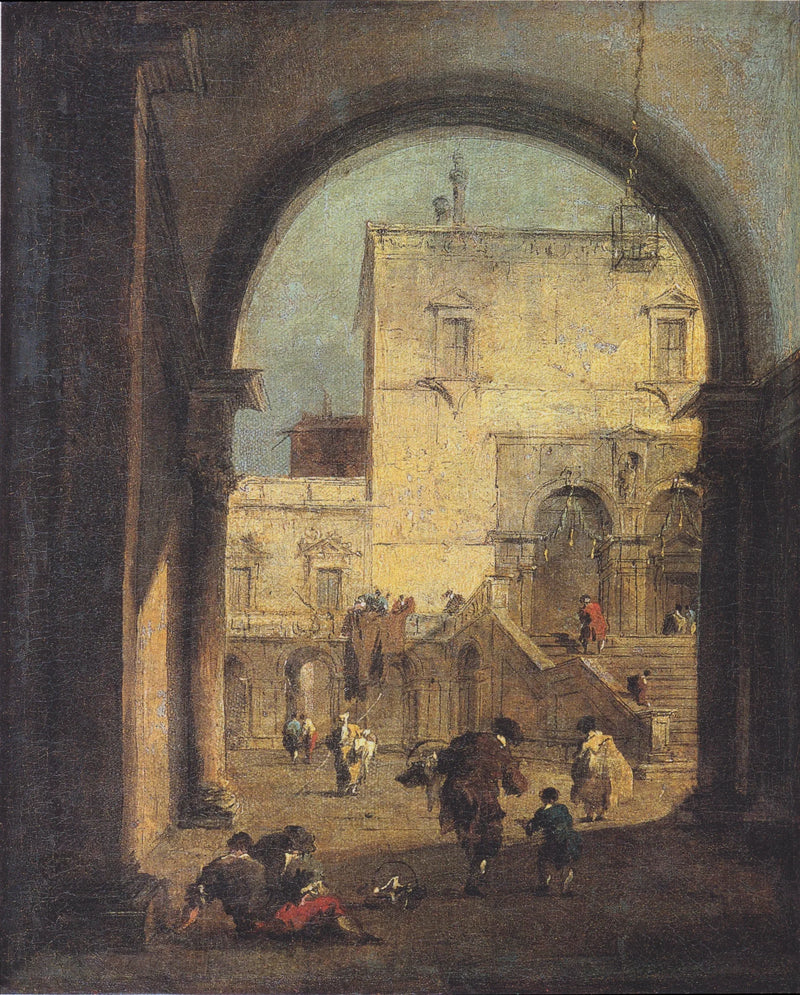 Venetiaans capriccio: uitzicht op een plein en een paleis - Francesco Guardi