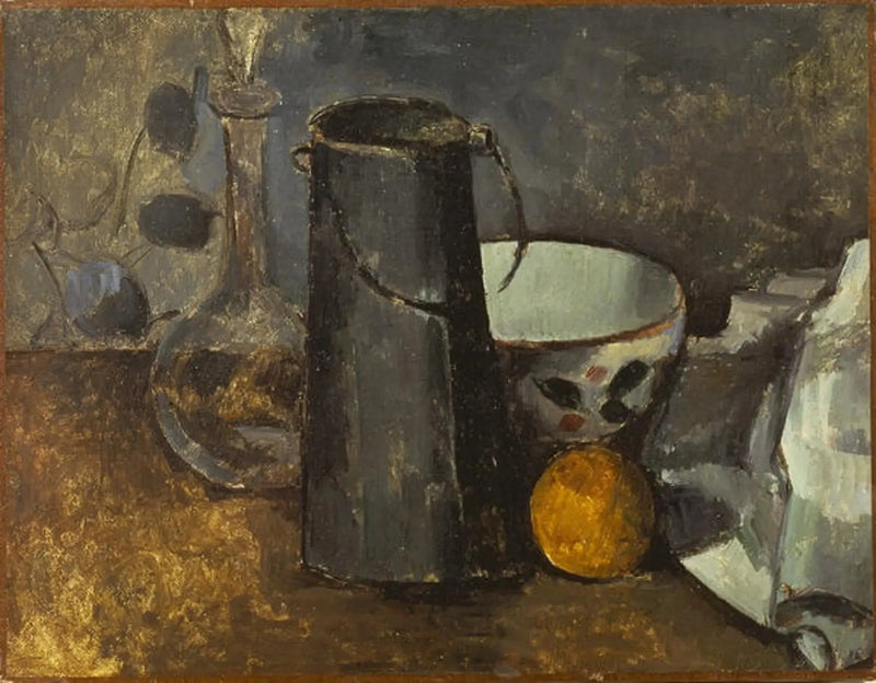 Karaf, melkbus, kom en sinaasappel - Paul Cézanne