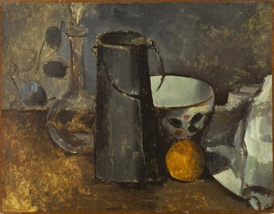 Karaf, melkbus, kom en sinaasappel - Paul Cézanne