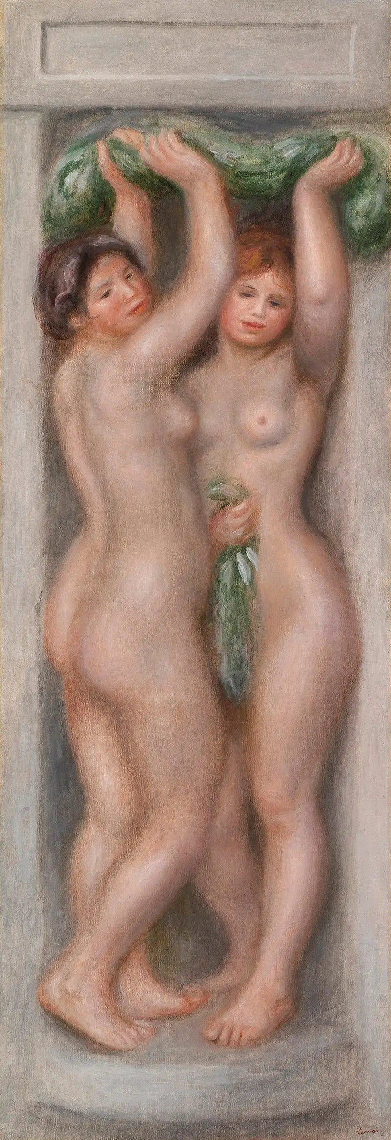 Cariatiden (Cariatiden); ook wel Twee baders (decoratief paneel) - Pierre-Auguste Renoir