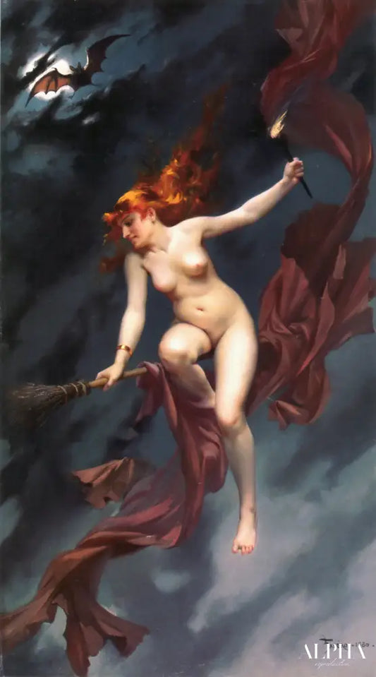 Carte postale du tableau Bruja Yendo al Aquelarre - Luis Ricardo Falero - Reproductions de tableaux et peintures haut de gamme