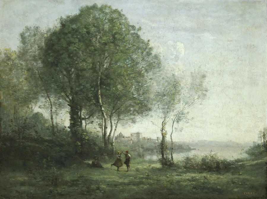 Castel Gandolfo, dansende Tiroler herders aan de rand van het Albano-meer - Jean-Baptiste Camille Corot