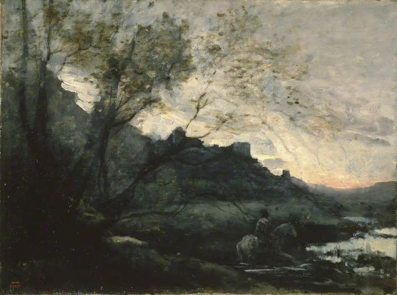 Ruiter in het water - Jean-Baptiste Camille Corot
