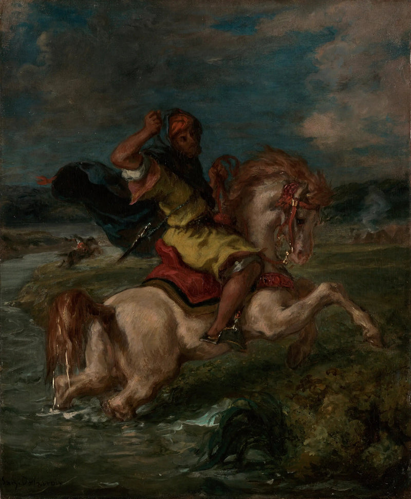 Marokkaanse ruiter die een doorwaadbare plaats oversteekt - Eugène Delacroix