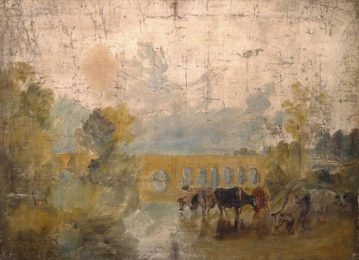 Caversham Bridge with Cattle in the Water - J. M. W. Turner image 1 copie peinte à la main à l’huile