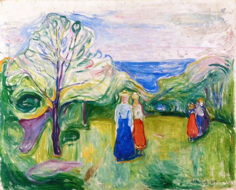 Kersenbloesem en Jonge Meisjes in de Tuin - Edvard Munch
