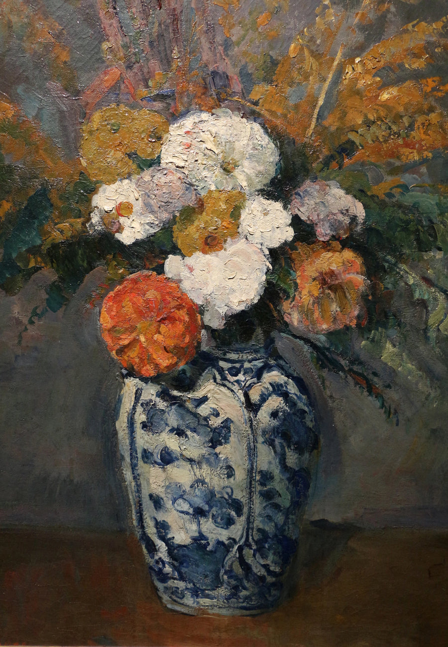 Dahlia's in een grote Delftse vaas - Paul Cézanne