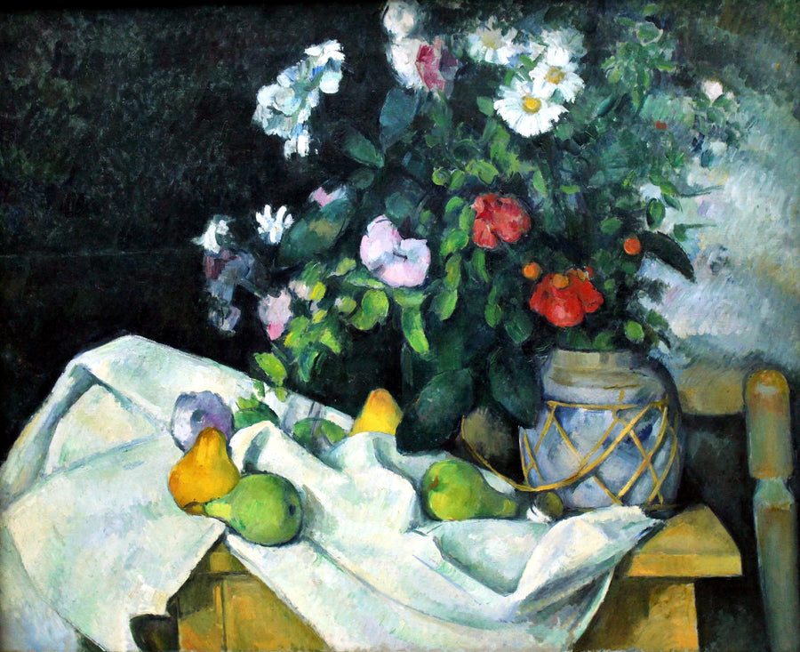 Bloemen in een gemberpot en fruit - Paul Cézanne