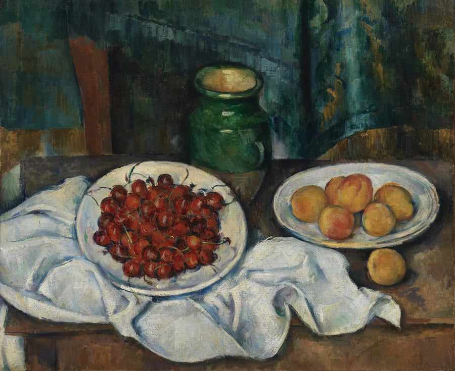 Abrikozen en kersen op een bord - Paul Cézanne