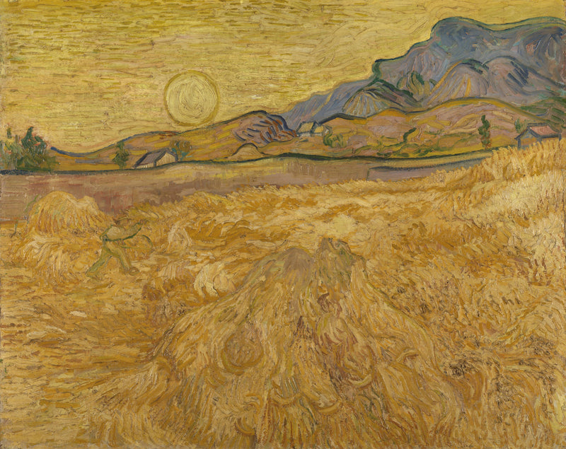 Tarweveld met maaimachine en zon - Vincent van Gogh