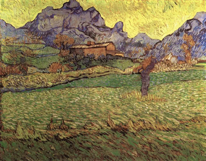 Tarwevelden in een bergachtig landschap - Vincent van Gogh