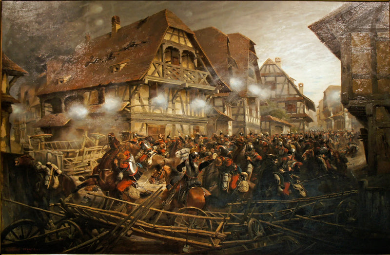 Lading van het 9e regiment cuirassiers in het dorp Morsbronn - Édouard Detaille