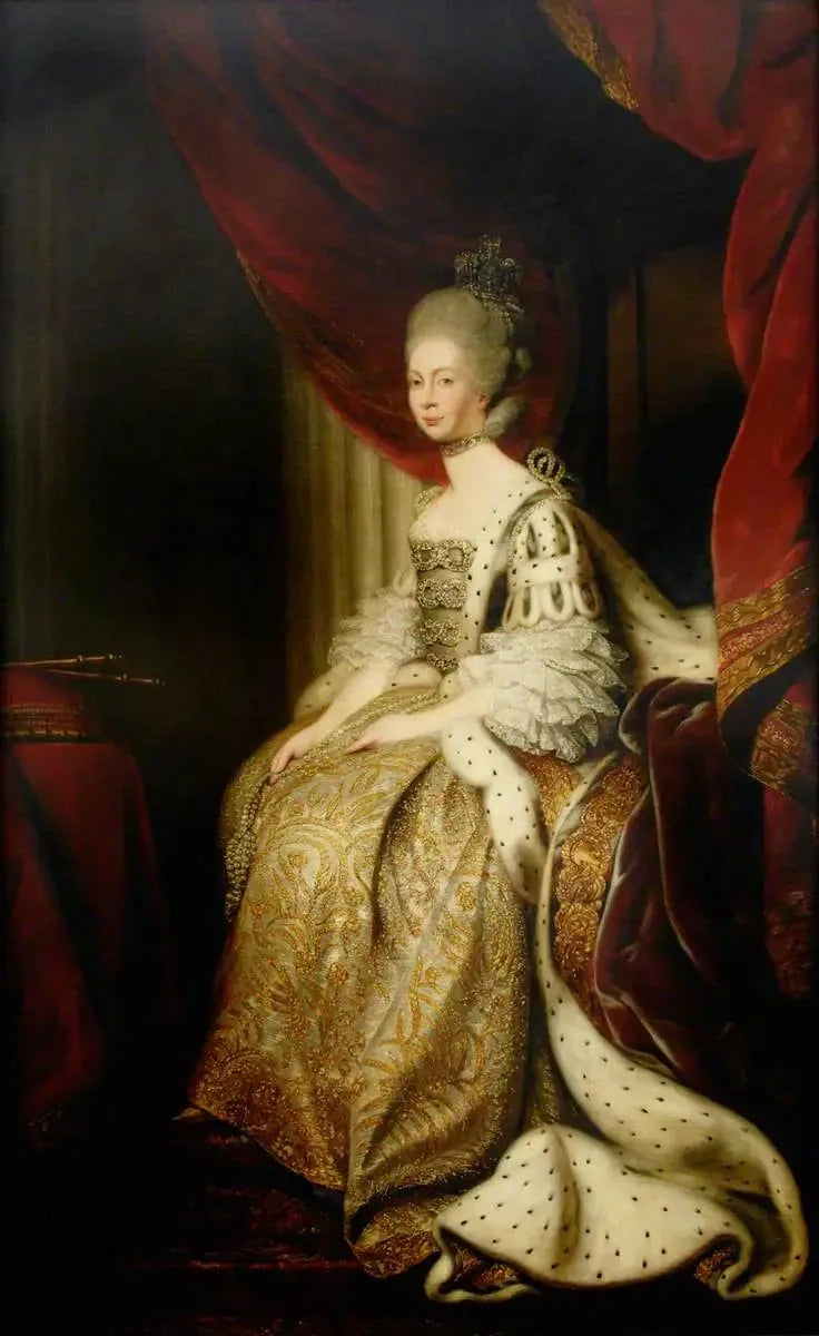 Charlotte-Sophie van Mecklenburg-Strelitz (1744–1818), koningin-gemalin van George III - Joshua Reynolds

Source:
Charlotte-Sophie de Mecklembourg-Strelitz (1744–1818), reine consort de George III - Joshua Reynolds