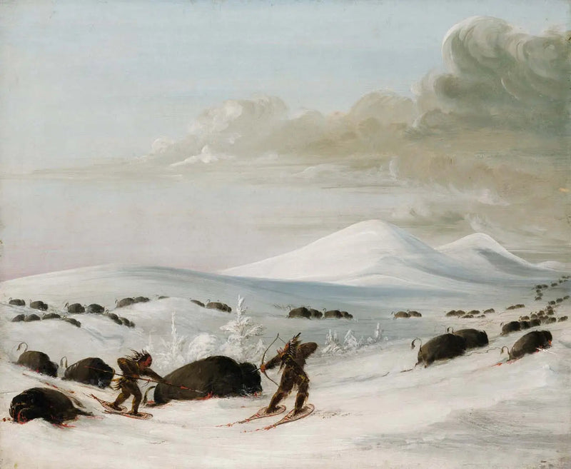 Bizonjacht in de sneeuwdrifts, achtervolging door Indianen op sneeuwschoenen - George Catlin

Source:
Chasse au bison dans les congères, poursuite par des Indiens en raquettes - George Catlin