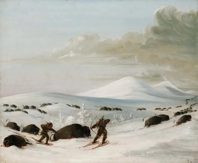 Bizonjacht in de sneeuwdrifts, achtervolging door Indianen op sneeuwschoenen - George Catlin

Source:
Chasse au bison dans les congères, poursuite par des Indiens en raquettes - George Catlin