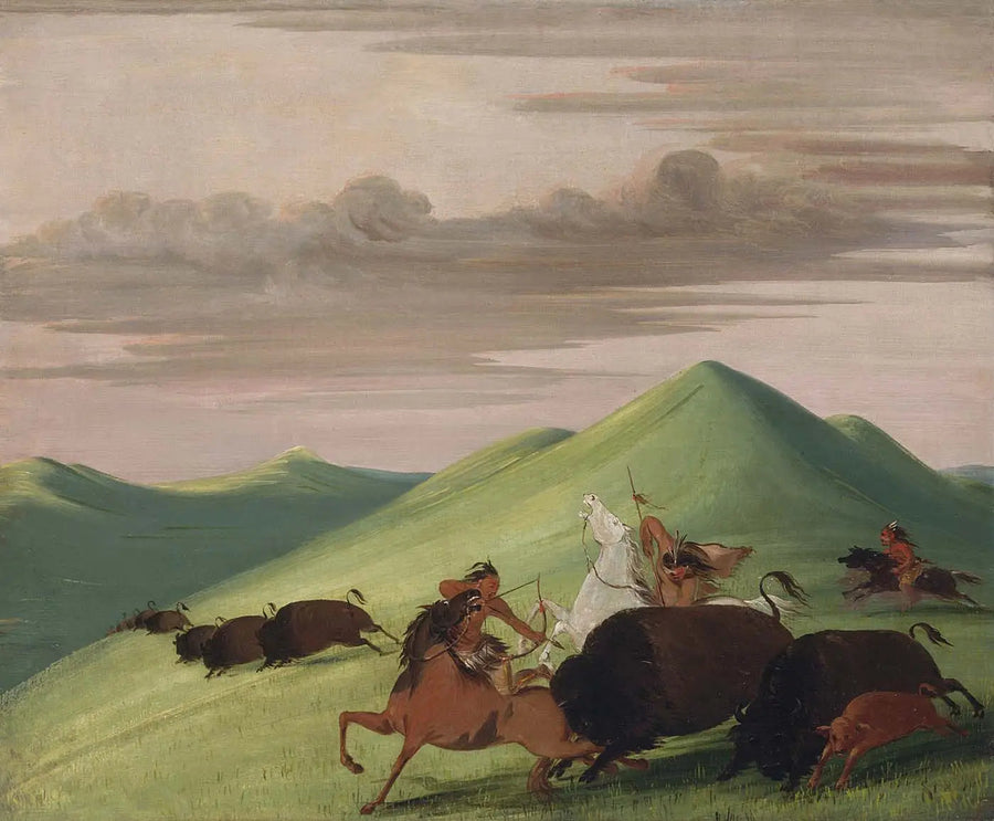 Bizonjacht, stier die een koe en haar kalf beschermt - George Catlin

Source:
Chasse au bison, taureau protégeant une vache et son veau - George Catlin