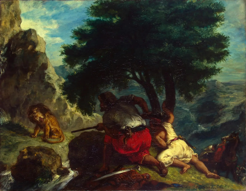 Leeuwenjacht in Marokko - Eugène Delacroix