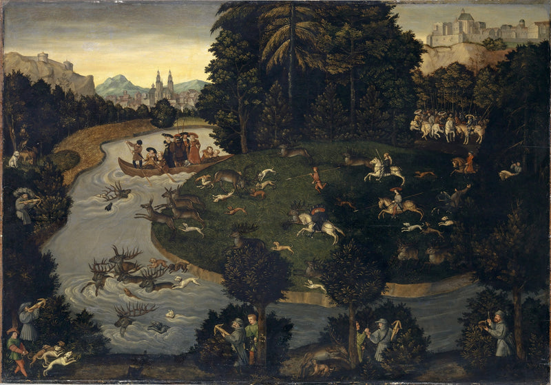Jacht op herten van Frédéric de Wijze met keizer Maximiliaan I - Lucas Cranach de Oudere