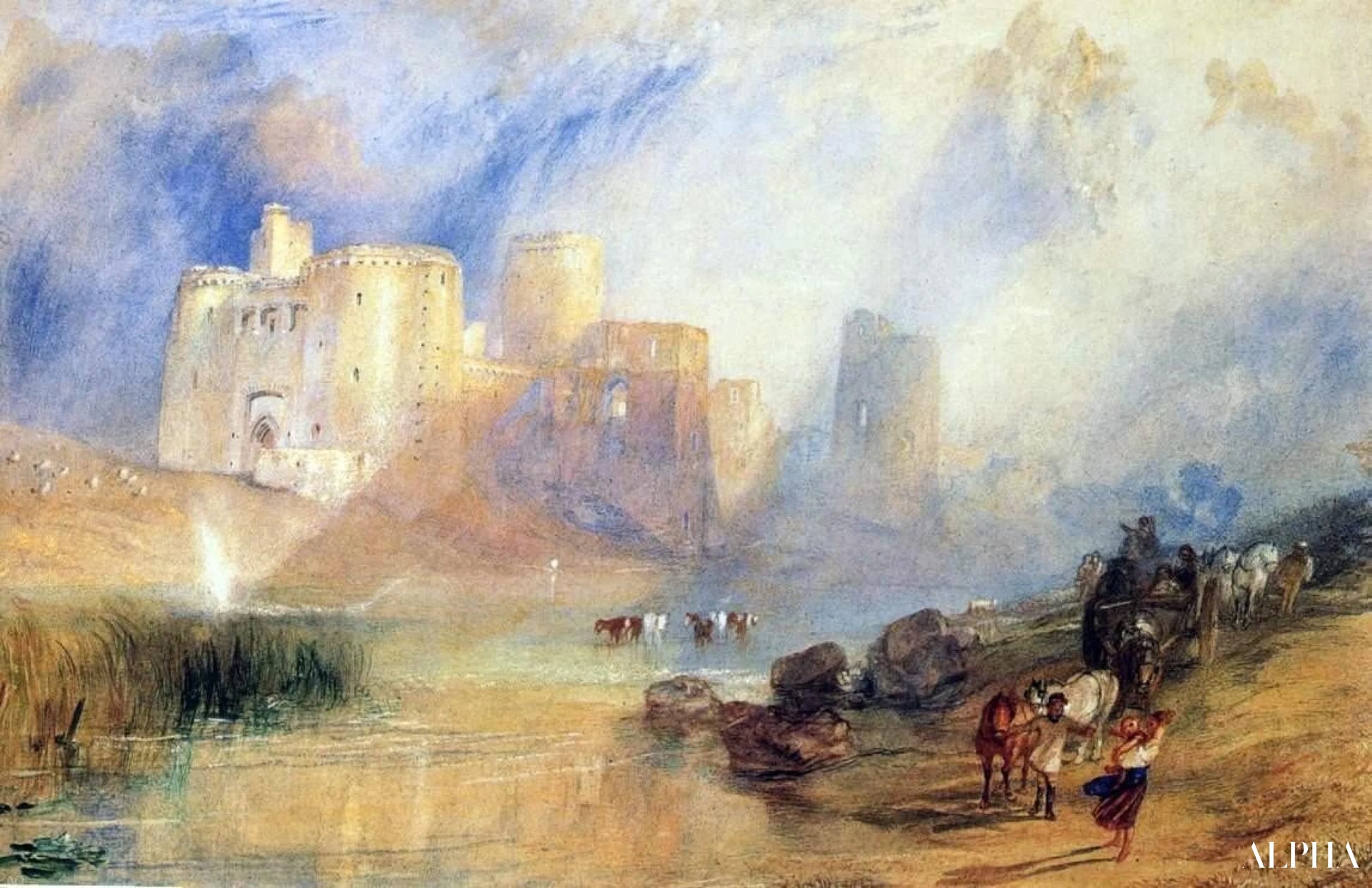 Kasteel van Kidwelly - William Turner - Reproducties van schilderijen en hoogwaardige schilderijen