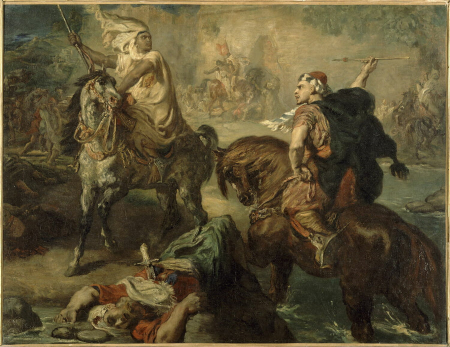 Arabische stamhoofden die zich uitdagen voor één-op-één gevechten, onder de stadsmuren - Théodore Chassériau